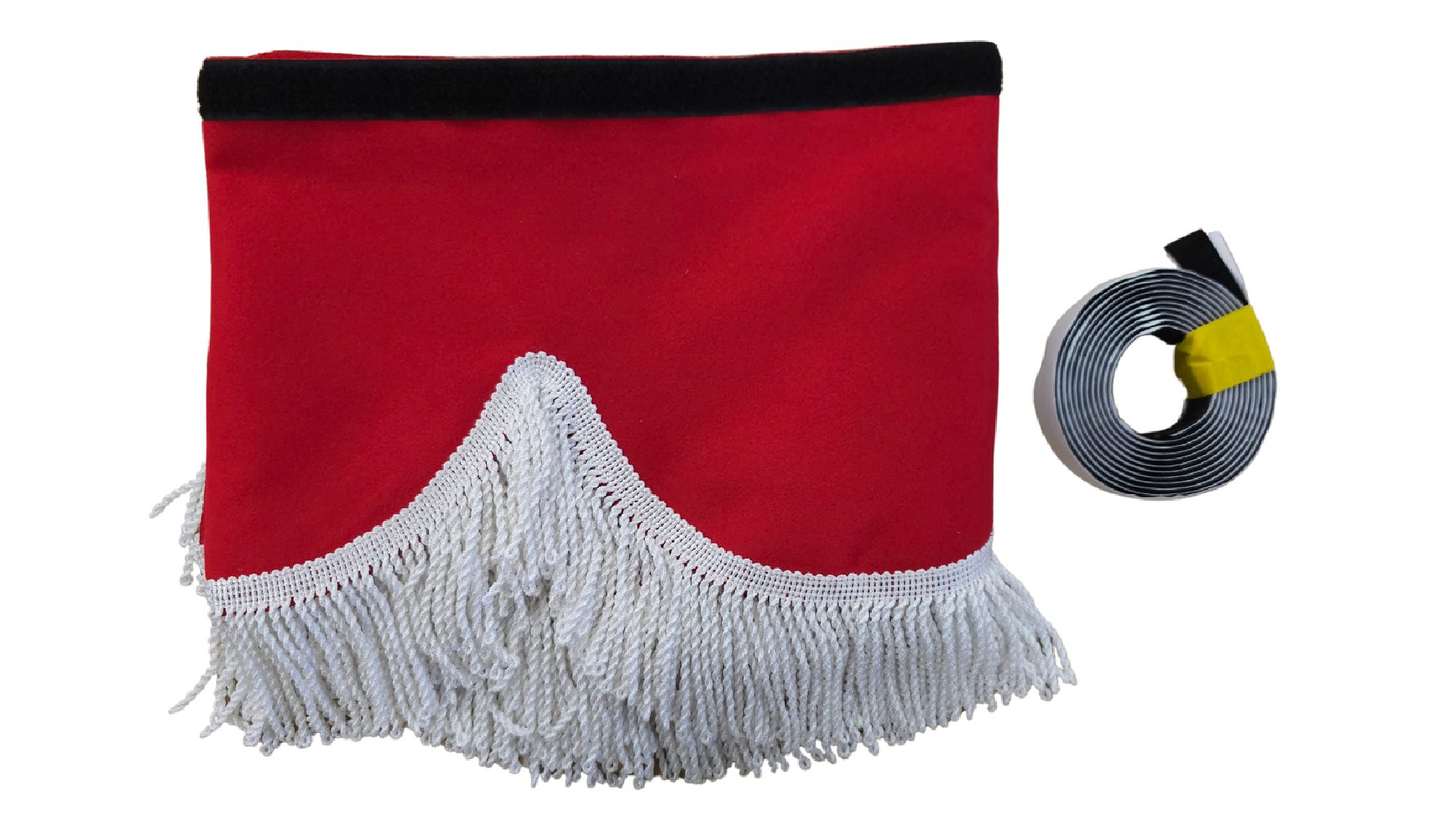 FALBANA FRONT WIND MIRRORS FOR TRUCKS, RED + WHITE FRINGES