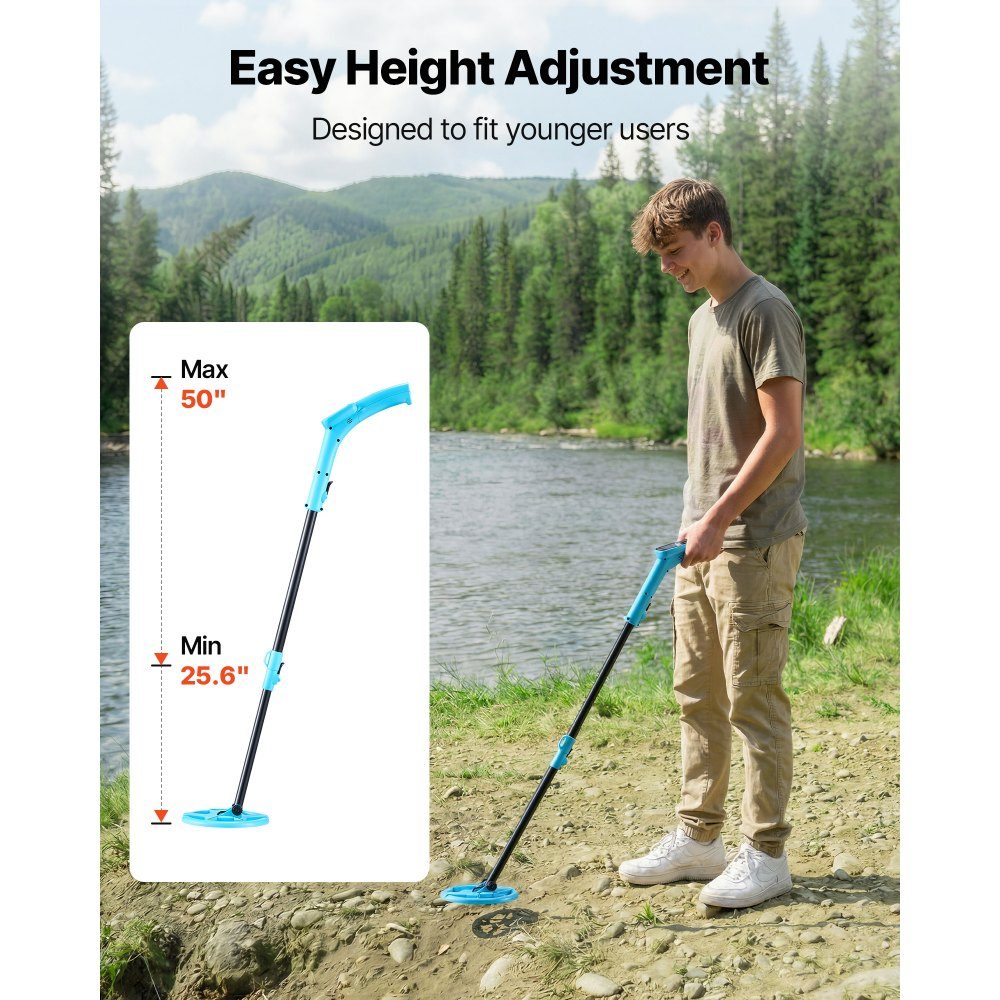 Détecteur de métaux 101,6 mm Détecteur d'or avec écran LCD 152,4 mm Bobine de recherche étanche IP68 Plage de recherche réglable de 65 à 92 cm pour l'exploration de l'or