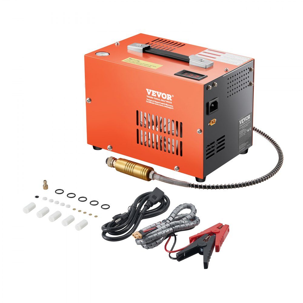 PCP-Luftkompressor, 4500 PSI PCP-Luftgewehrkompressor mit integriertem Konverter und Lüfterkühlsystem, DC12V/AC230V-Kompressorpumpe mit manuellem Stopp für Luftgewehr-, Paintball- und Tauchflaschen