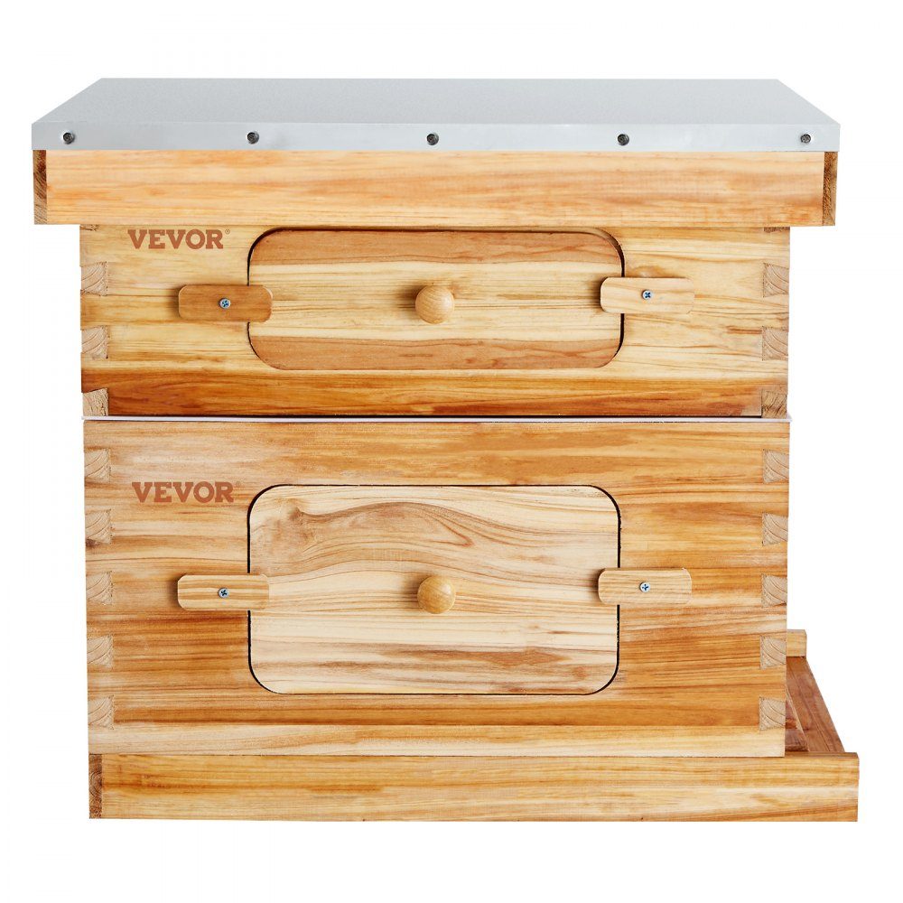 Beehive, 20 Frames, Zander Beehive, Beeswax Coated Fir Wood, 1 Deep + 1 Medium Bee Box, Langstroth Beehive Set, Clear Acrylic Windows with Foundations