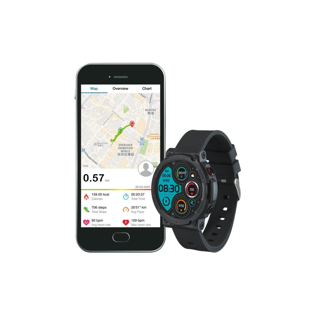 Montre intelligente de sport CRIVIT, avec GPS, écran couleur AMOLED et mesure de la fréquence cardiaque