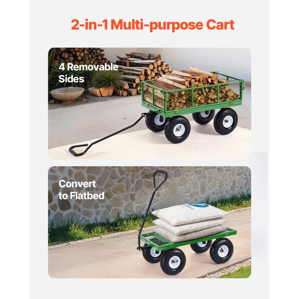 Bollerwagen 408,23 kg, Transportwagen, Gerätewagen, Gartenwagen, Handwagen mit 10 Zoll Bereifung und abnehmbaren Seitenteilen aus Netzgewebe (umwandelbar in eine Plattform) und 180° drehbarem Griff Bollerwagen 408,23 kg, Transportwagen, Gerätewagen, Gartenwagen, Handwagen mit 10 Zoll Bereifung und abnehmbaren Seitenteilen aus Netzgewebe (umwandelbar in eine Plattform) und 180° drehbarem Griff