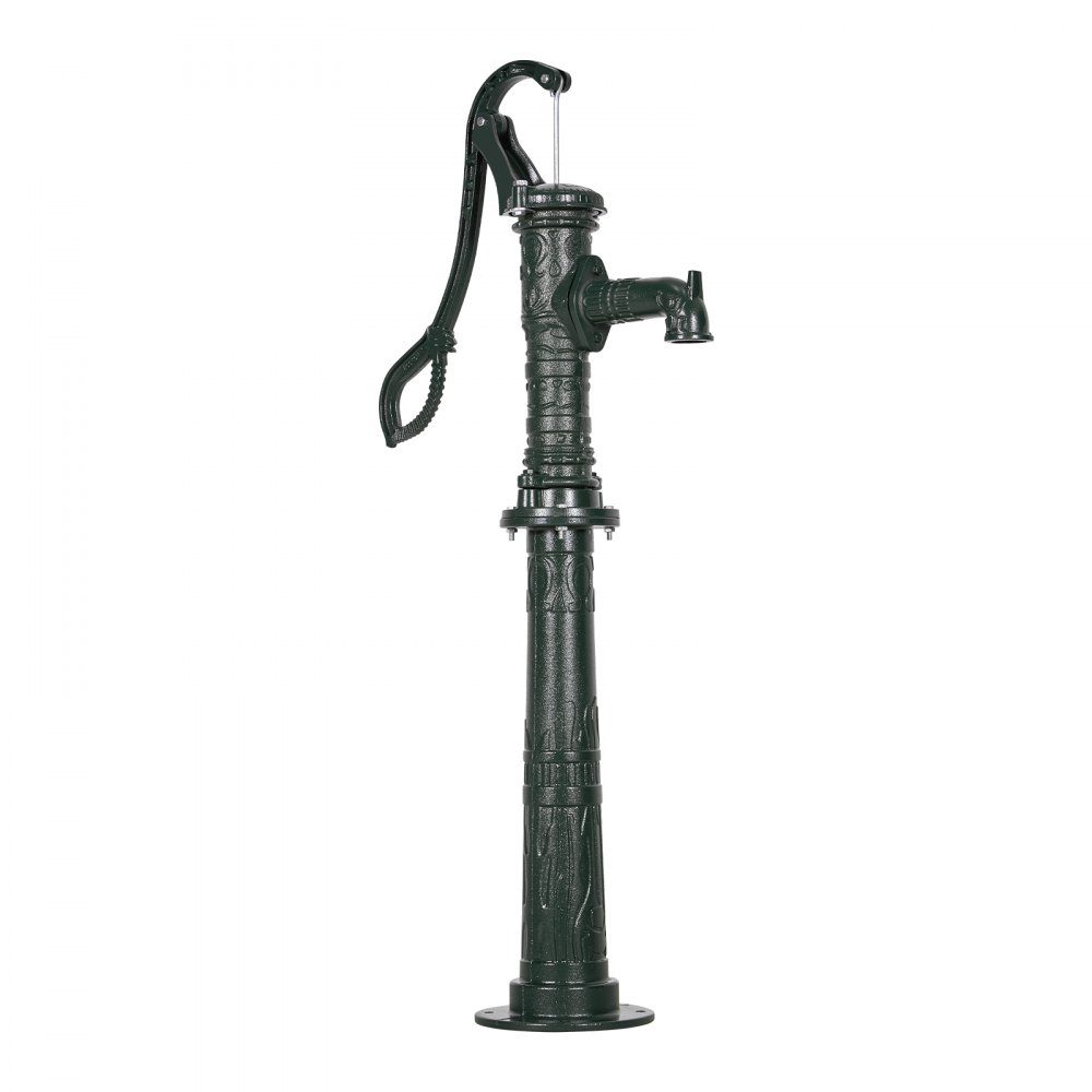 Antike Vintage Stielpumpe, 6 m Förderhöhe, nostalgische Gusseisenpumpe, Springbrunnenpumpe mit erhöhtem Sockel, NPT 1-1/4 Zoll Anschluss, Gartenpumpe, für Garten, Teich, Hof, Bauernhof, grün