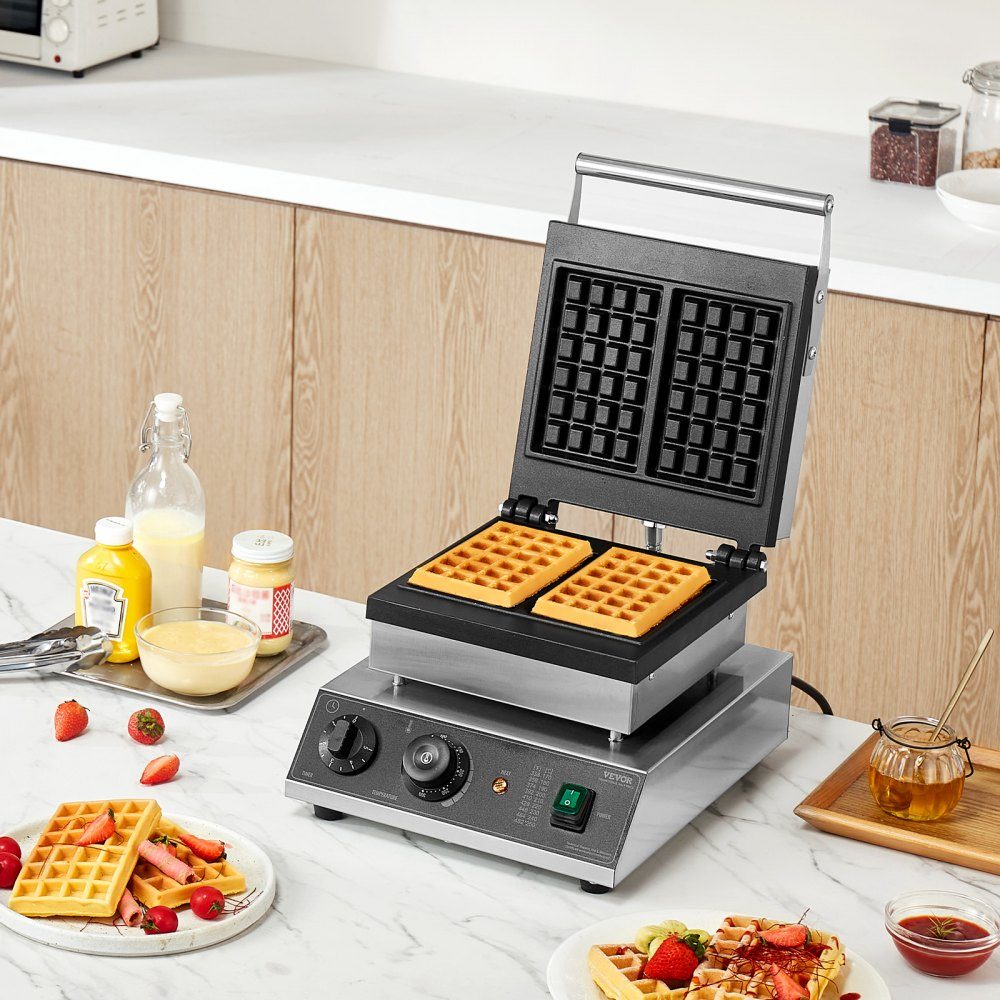 Commercial Waffle Maker Waffle Maker 2000W Non-Stick Belgian Waffle Maker Stainless Steel with Temperature and Time Control for Restaurant Bakery Snack Bar 2 Pack Waffles