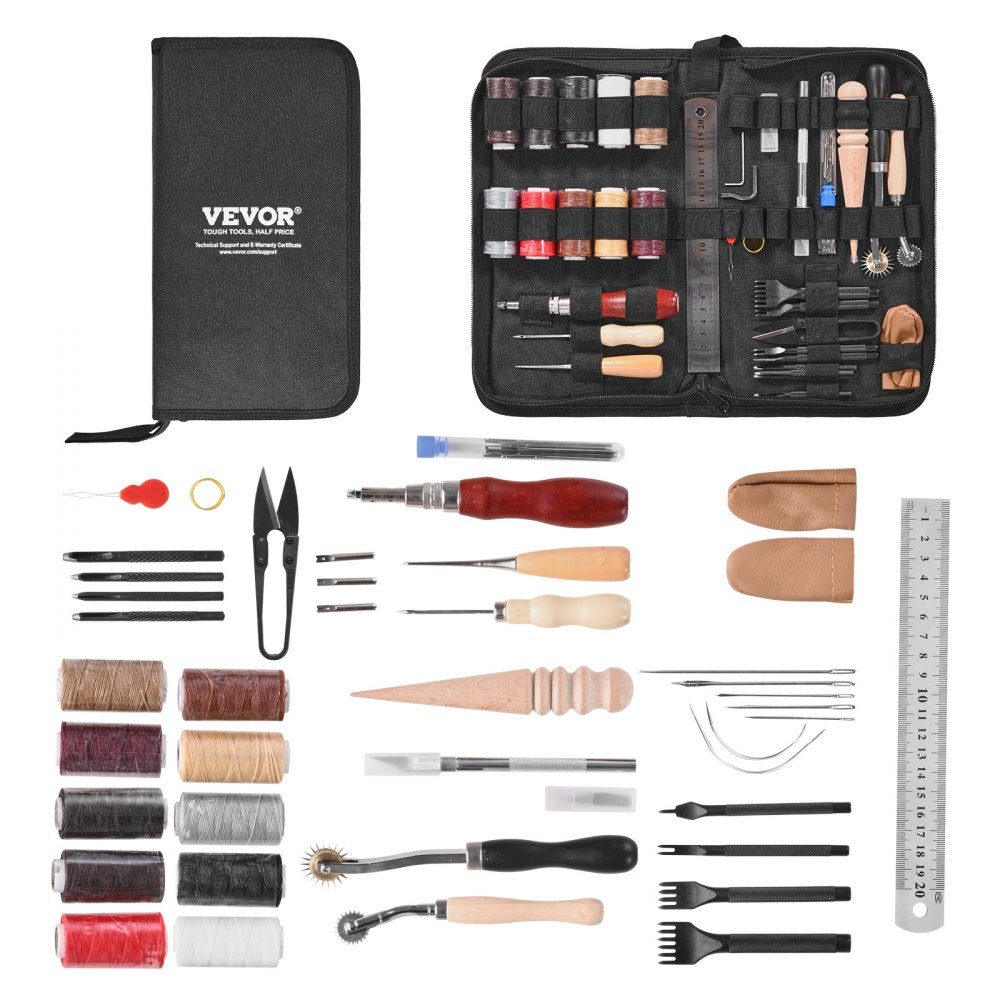 38-teiliges Leder-Handwerkswerkzeug-Set mit tragbarer Aufbewahrungstasche, Leinwand-Werkzeug, grafisches Werkzeug, Stanzwerkzeug, Nähwerkzeug, Schneidwerkzeuge, ideal für Anfänger, Heimwerker, Profis