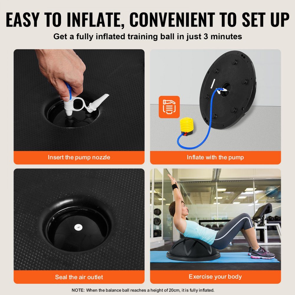 Half Exercise Ball Trainer, 23" Balance Ball Trainer, 660lbs Load Capacity Stability Ball, Yoga Ball with Resistance Bands and Pump, Strength Fitness Ball for Home Gym, Full Body Workout, Black