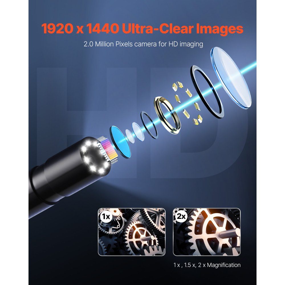 Endoskopkamera mit Licht, 1920P HD-Endoskop für Android und iOS, Inspektionskamera mit 8 LED-Leuchten und 3 m Kabel, 2-fach Zoom, wasserdichte IP67-Kanalkamera für Auto und Sanitär