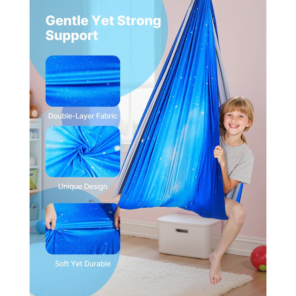 Aerial Yoga hangmatset Dubbellaags stof Aerial Yoga Swing Luchtvliegende Yoga Swing met 360° draaibare ophanging en O-sling en maximaal draagvermogen van 300 lbs Hangende schommels Blauw