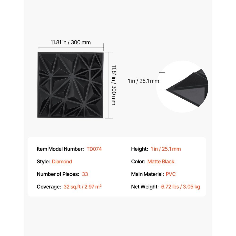 Zestaw paneli ściennych 3D 33 paneli ściennych 30x30 cm PCV Nowoczesne minimalistyczne panele ścienne 2,97 m² Dekoracja ścienna Wnętrze do sufitu Sypialnia Salon Pokój zabaw Matowy czarny