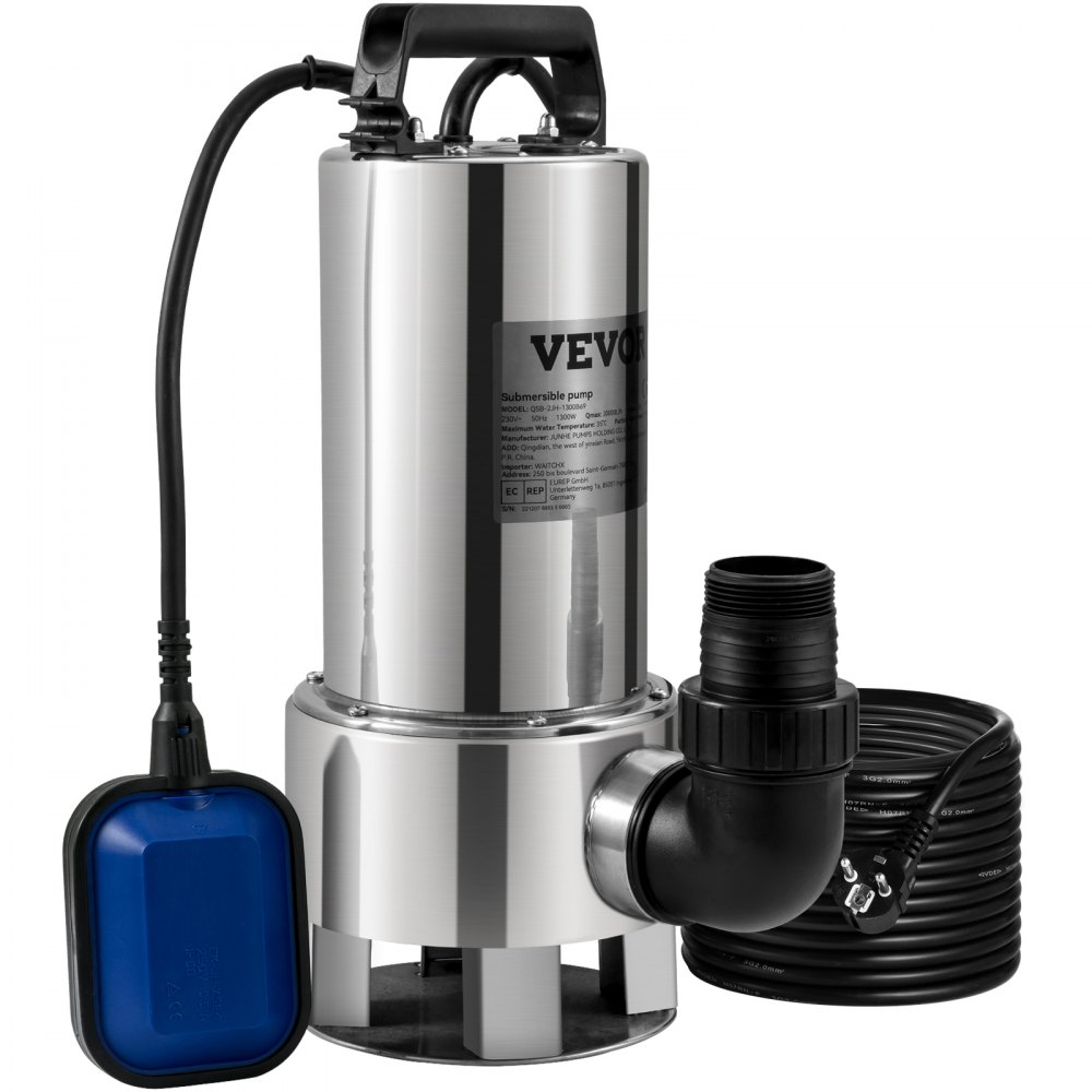 Zatapialna pompa wodna 1300W, 20000L/h, z kablem 10m i automatycznym wyłącznikiem pływakowym, ze stali nierdzewnej i żeliwa, do brudnych lub czystych, pustych stawów ogrodowych, basenów, wirówek Zatapialna pompa wodna 1300W, 20000L/h, z kablem 10m i automatycznym wyłącznikiem pływakowym, ze stali nierdzewnej i żeliwa, do brudnych lub czystych, pustych stawów ogrodowych, basenów, wirówek