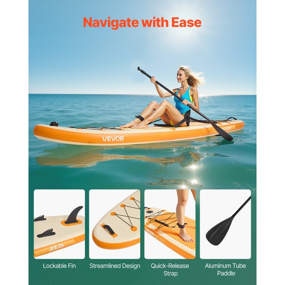 Aufblasbares Stand Up Paddle Board (304,8 x 83,8 x 15,2 cm) Paddleboard mit Sitz, Komplettset inklusive Pumpe, Paddelflosse, Rucksack, Knöchelleinengurt, für Jugendliche und Erwachsene