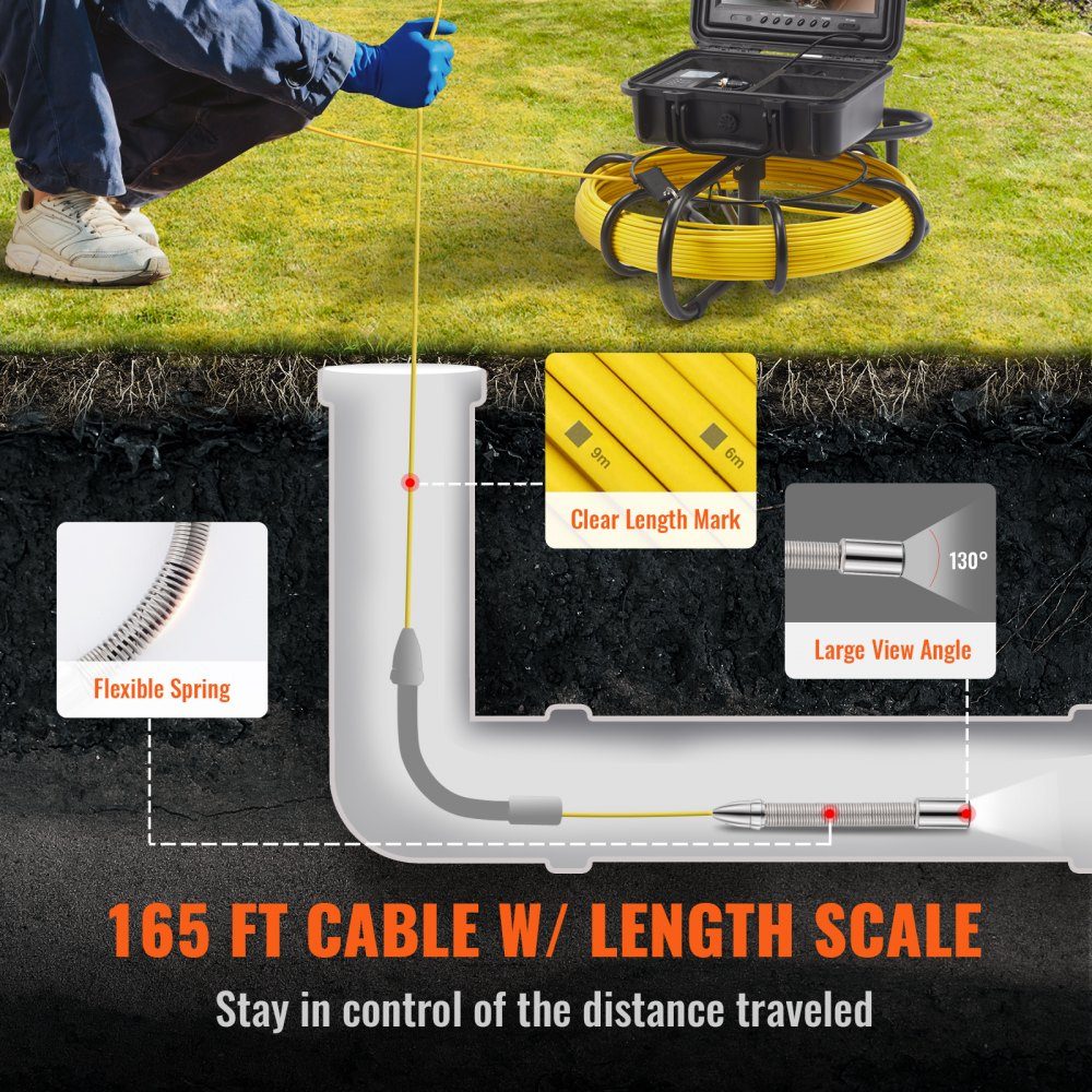 Sewer Camera 50m 23cm Screen Pipe Inspection Camera with DVR Function IP68-Kamera with 12 Adjustable LEDs with a 16GB SD Card for Sewer Pipe Home Sewer Pipe