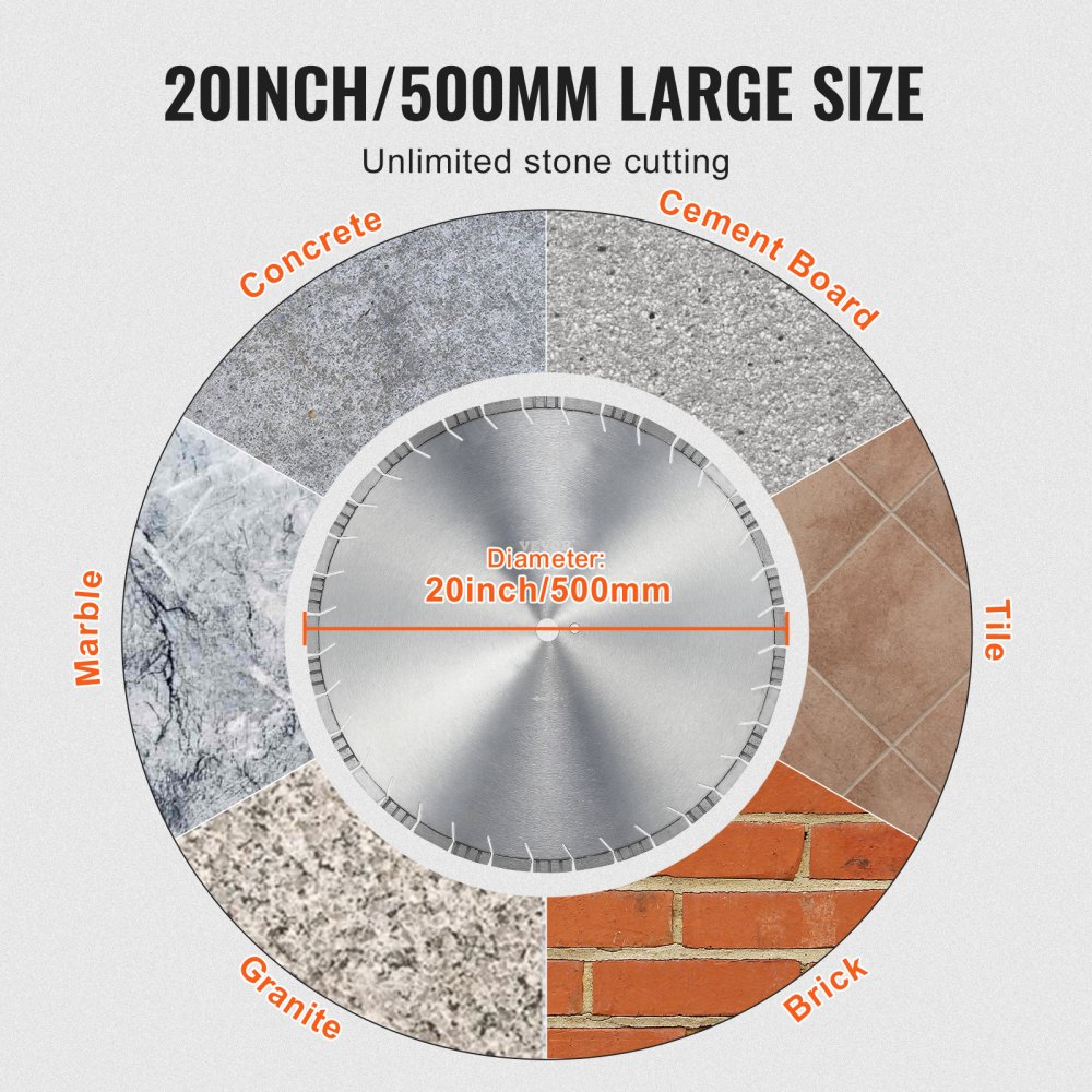 Diamond saw blade concrete saw blade 50 cm for wet or dry work, 12 mm diamond segment saw blade with oblique teeth, center hole diameter 25.4 mm, for concrete, cement boards, tiles, bricks Diamond saw blade concrete saw blade 50 cm for wet or dry work, 12 mm diamond segment saw blade with oblique teeth, center hole diameter 25.4 mm, for concrete, cement boards, tiles, bricks