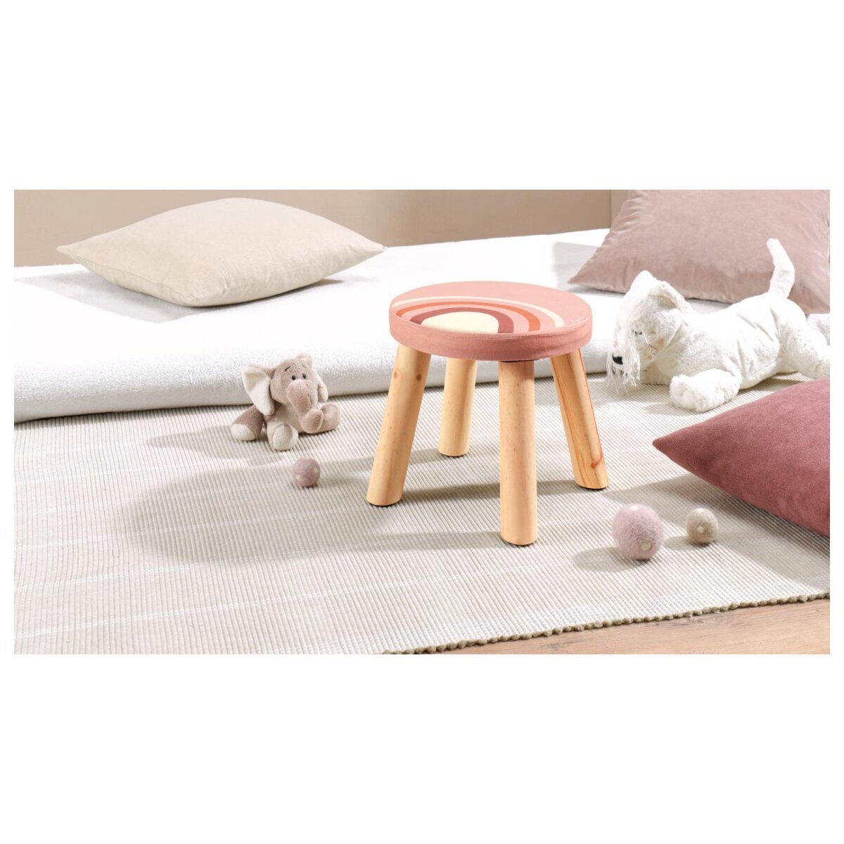 LIVARNO home children's stool with storage space, with wooden feet (wooden feet - rainbow)