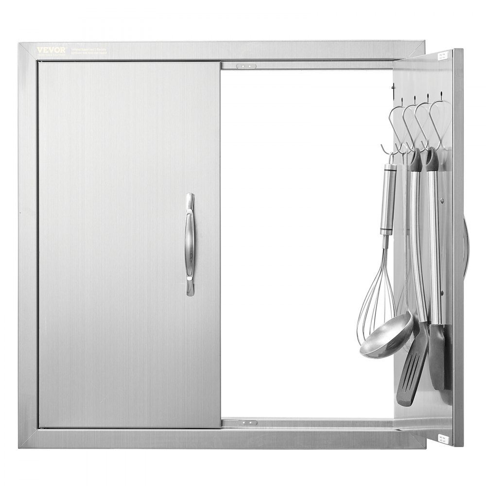 Grill-Zugangstür, 610 x 610 mm, doppelte Außenküchentür, bündig montierte Edelstahltür, doppelwandige vertikale Tür mit Griffen und Haken, für Grillinsel, Grillstation, Außenschrank