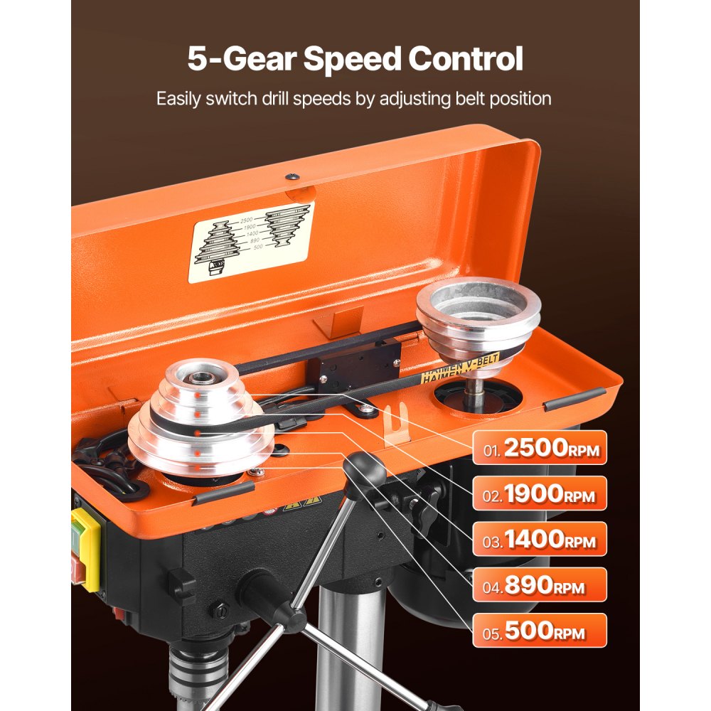 Perceuse d'établi de 203,2 mm, moteur à induction 500 W, perceuse à colonne avec vitesse réglable de 500 à 2 500 tr/min, table de travail inclinable de 0 à 45°, LED, perceuse à pilier en bois et métal Perceuse d'établi de 203,2 mm, moteur à induction 500 W, perceuse à colonne avec vitesse réglable de 500 à 2 500 tr/min, table de travail inclinable de 0 à 45°, LED, perceuse à pilier en bois et métal