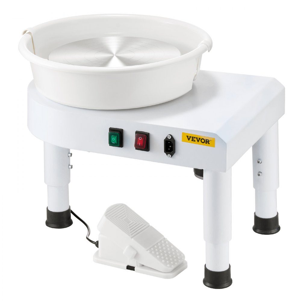 Pottery Wheel Pottery Molding Machine 28cm Ceramic Disc Molding Machine with Adjustable Pedal and Removable Basin Complete Ceramic Disc Set for Work Art Craft DIY White