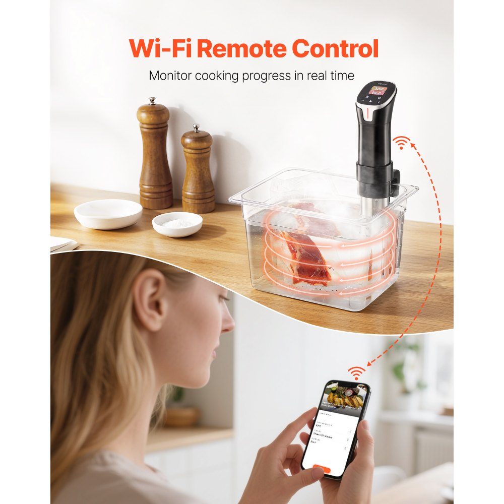 Sous Vide Stick, 1100W Sous Vide Cooker, WiFi Immersion Circulator with 10 Preset Recipes, LCD Touch Screen, Precision Cooker, Accurate Temperature and Timer, App Control