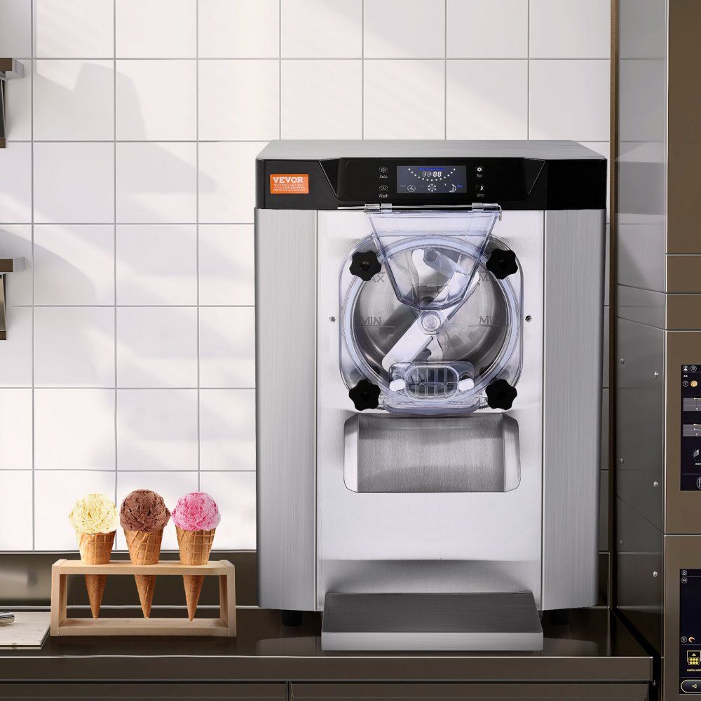 Komercyjna maszyna do lodów, 12 l/h jednosmakowa maszyna do lodów na blacie do podawania na twardo, cylinder ze stali nierdzewnej 4,5 l, panel LED, automatyczne chłodzenie wstępne z czyszczeniem