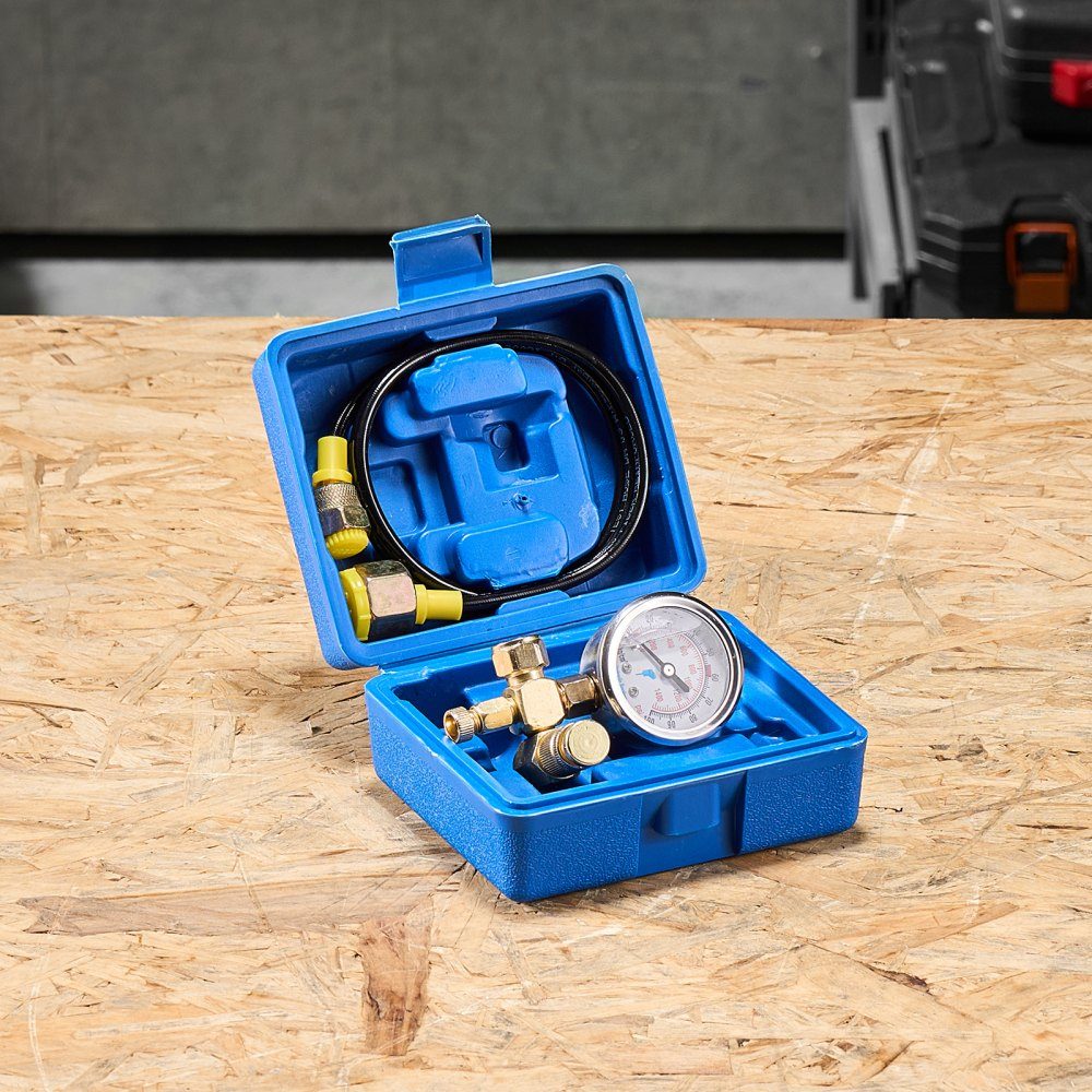 Hydraulisches Stickstoffspeicher-Ladeset, 0–1420 PSI Stickstofffüllset, Druckprüfsystem mit 1 Manometer, 1 Gasschlauch, 1 Ventilkörper und 1 CGA580-Adapter für Baumaschinen