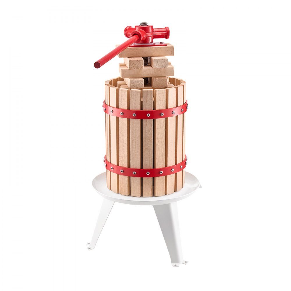 Presse-agrumes à fruits, broyeur de fruits (6L), avec panier en bois massif avec 8 blocs, presse-agrumes manuel robuste, presse-cidre, presse-pommes, presse-raisin, presse-huile d'olive avec poignée, presse-agrumes pour la cuisine