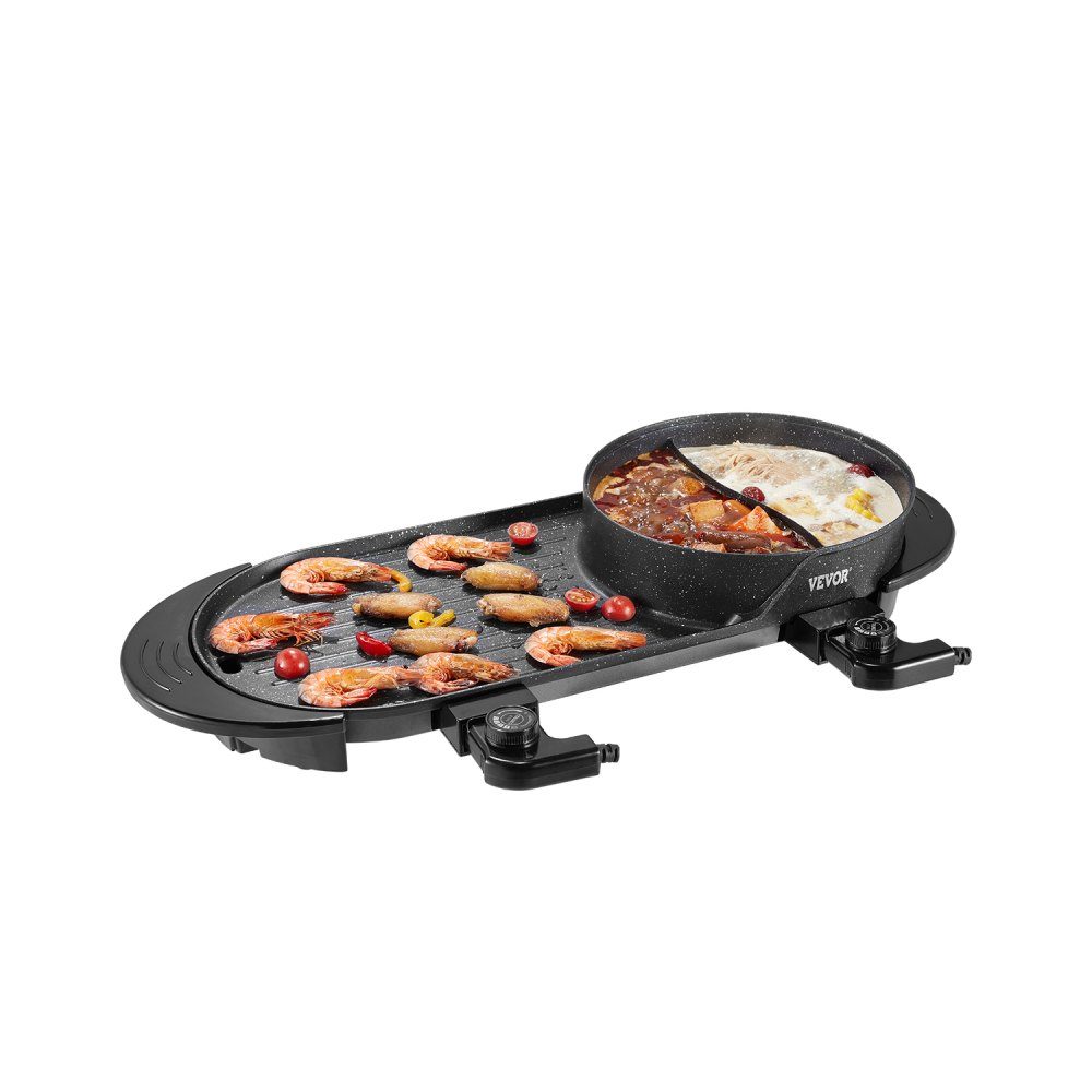 Hot Pot with Grill, 2200W 2-in-1 Electric Smokeless Grill and Hot Pot, Korean BBQ Shabu Dutch Oven with Separate Dual Temperature Control and Non-Stick Pans