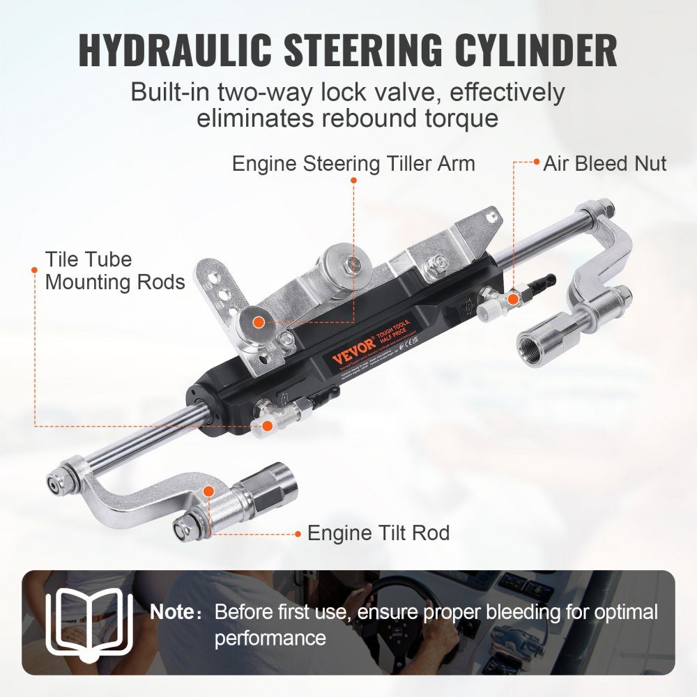 Zestaw hydraulicznego układu kierowniczego do silnika zaburtowego Hydrauliczny układ sterowania łodzią morską o mocy 300 KM z pompą sterującą, dwukierunkowym cylindrem blokującym i hydraulicznym wężem sterującym o długości 8 m do łodzi jednostanowiskowych