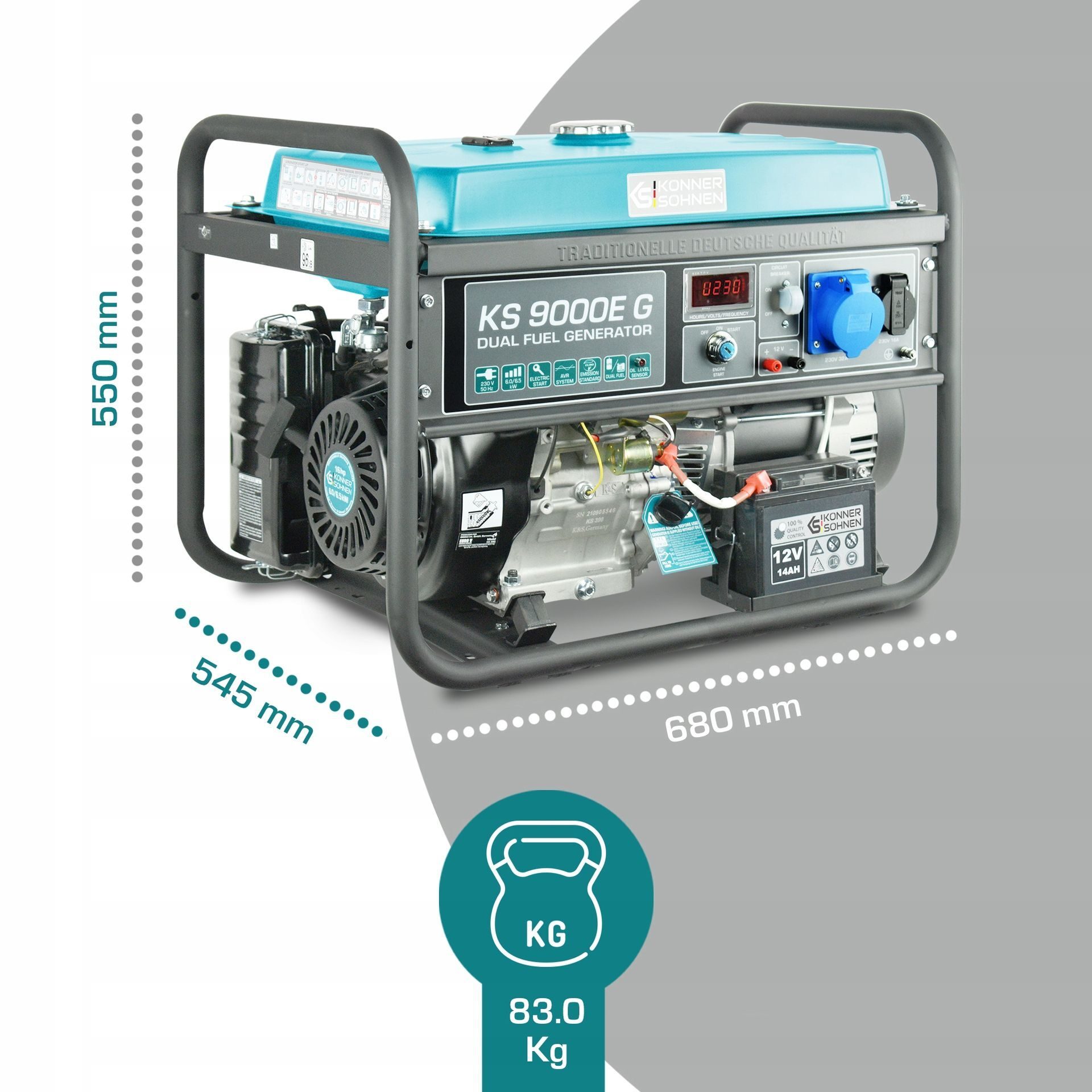 Könner & Söhnen LPG/petrol 4-stroke generator KS 9000E G 6.5kW new
