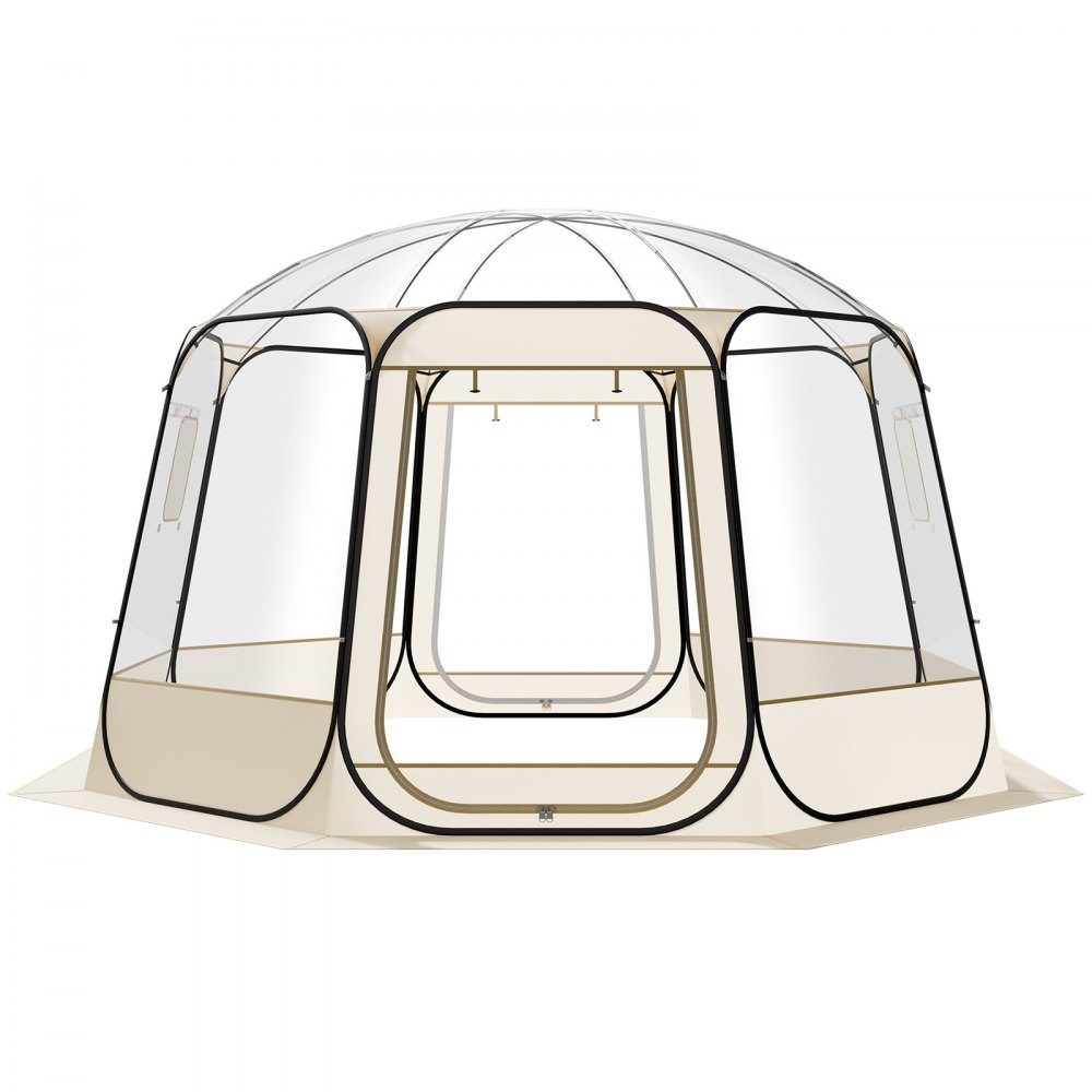 Pop-Up-Blasenzelt, 366 x 345 x 220 cm, transparentes Campingzelt, Gartenkuppel-Iglu-Zelt mit Fenstern, Sportzelt, 540°-Panoramablick für 10–12 Personen, Terrasse, Hinterhof