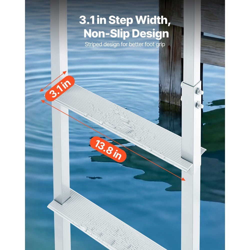 Dockleiter, 5 abnehmbare Stufen, Tragfähigkeit 227 kg. Aluminium-Ponton-Bootsleiter mit 8 cm breiten Stufen und rutschfesten Designstufen zum Einsteigen in Boote/Seen/Pools/Ozeane