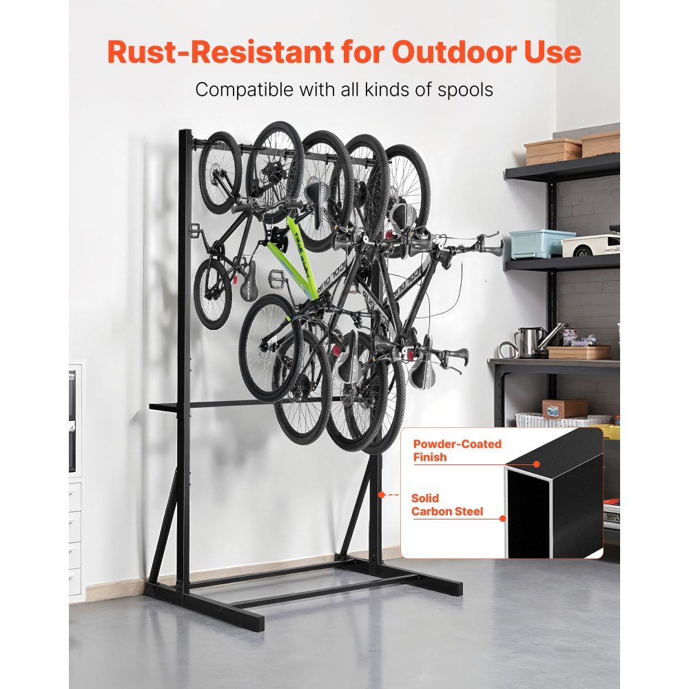 Porte-vélos pour 5 vélos, support de vélo avec 5 crochets robustes, acier au carbone, capacité de charge de 300 lb, support de sol vertical pour garage, salon, hangar intérieur