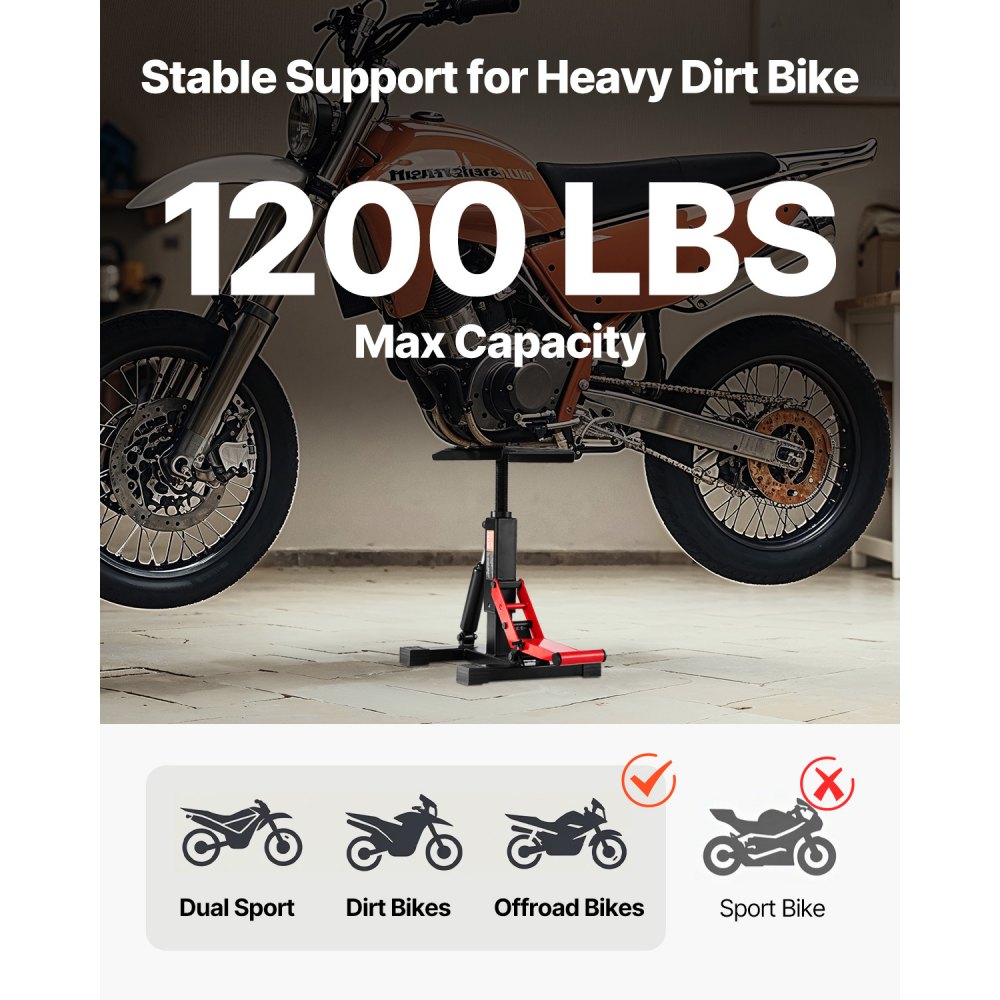 Table élévatrice pour moto tout-terrain (capacité de charge de 544 kg), support de levage réglable en hauteur avec fonction de levage hydraulique, réglable en hauteur (250-465 mm) pour réparer le motocross Table élévatrice pour moto tout-terrain (capacité de charge de 544 kg), support de levage réglable en hauteur avec fonction de levage hydraulique, réglable en hauteur (250-465 mm) pour réparer le motocross