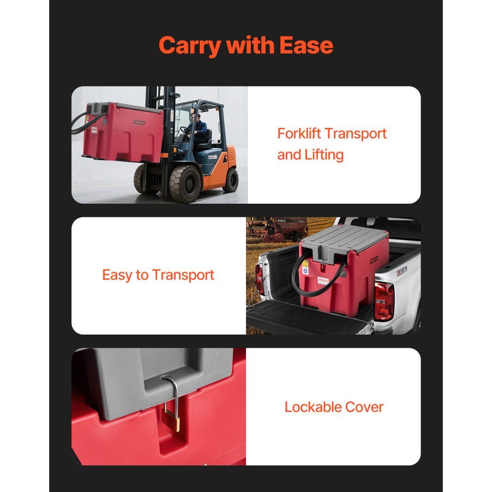 Portable diesel and petrol tank, 220L, 45L/min flow rate, diesel fuel tank with 12V transfer pump, 4m hose, automatic refueling nozzle, fuel transport transfer tank, red