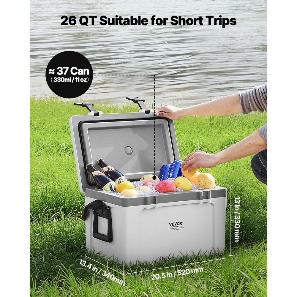 Portable Cooler Box (38 Qt / 26 Cans) with Ice Storage and Sturdy Handles, Insulated Portable Cooler Box Made of Durable Material, Suitable for Family Picnics and Short Trips