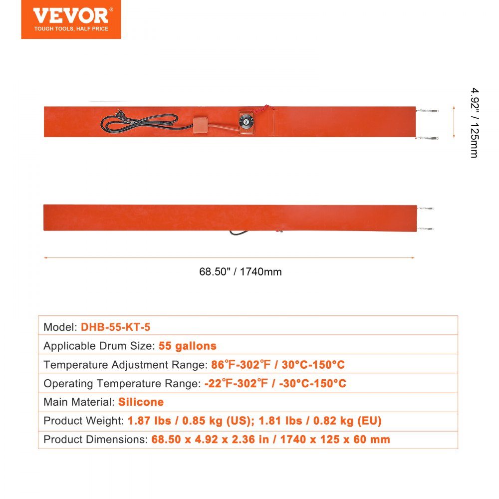 Bande chauffante à seau à Base métallique 208L, 1200W, 30 à 150 °C, réglable – Réf. HT-22848