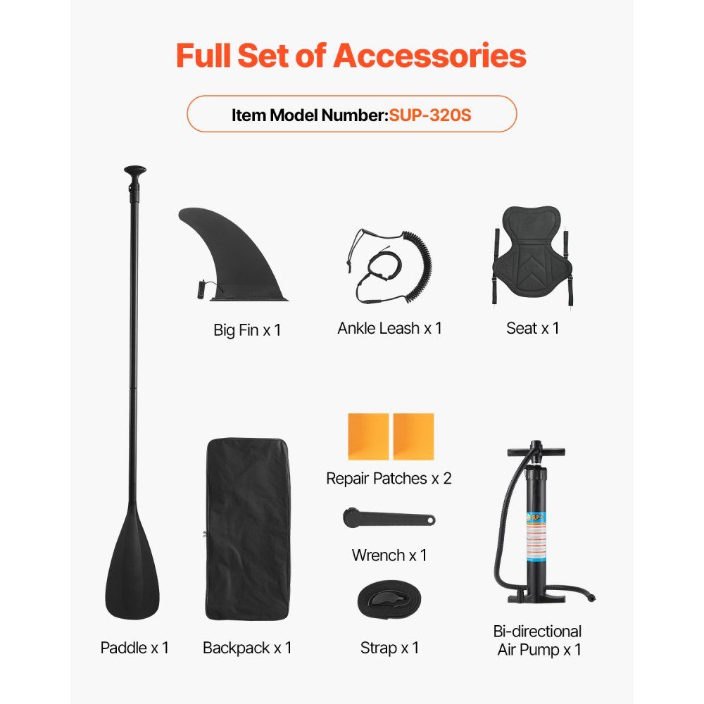 Inflatable Stand Up Paddle Board (323 x 83.8 x 15.2 cm) Paddle Board with Seat Complete Set Including Pump, Paddle Fin Backpack, Ankle Leash Strap for Teens and Adults