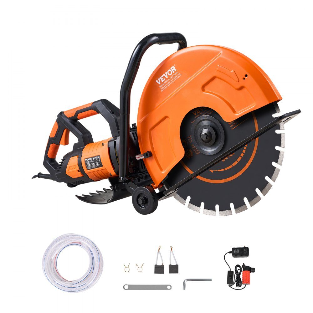 Electric Concrete Saw 406mm Heavy Duty Circular Saw 2800W Cutting Depth 152mm Wet/Dry Disc Saw with Water Pipe Water Pump Saw Blade for Stone and Brick