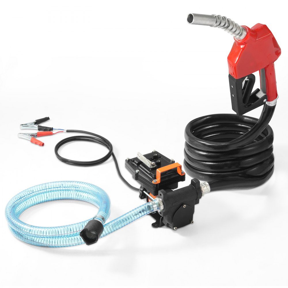 Dieselpumpe, 12 V Gleichstrom, 15 GPM, 1/4 PS, tragbare elektrische Kraftstoffpumpe mit automatischer Pistolenabschaltung, Einlass- und Auslassschlauch für Benzin, Diesel, Kerosin, Methanolmischungen