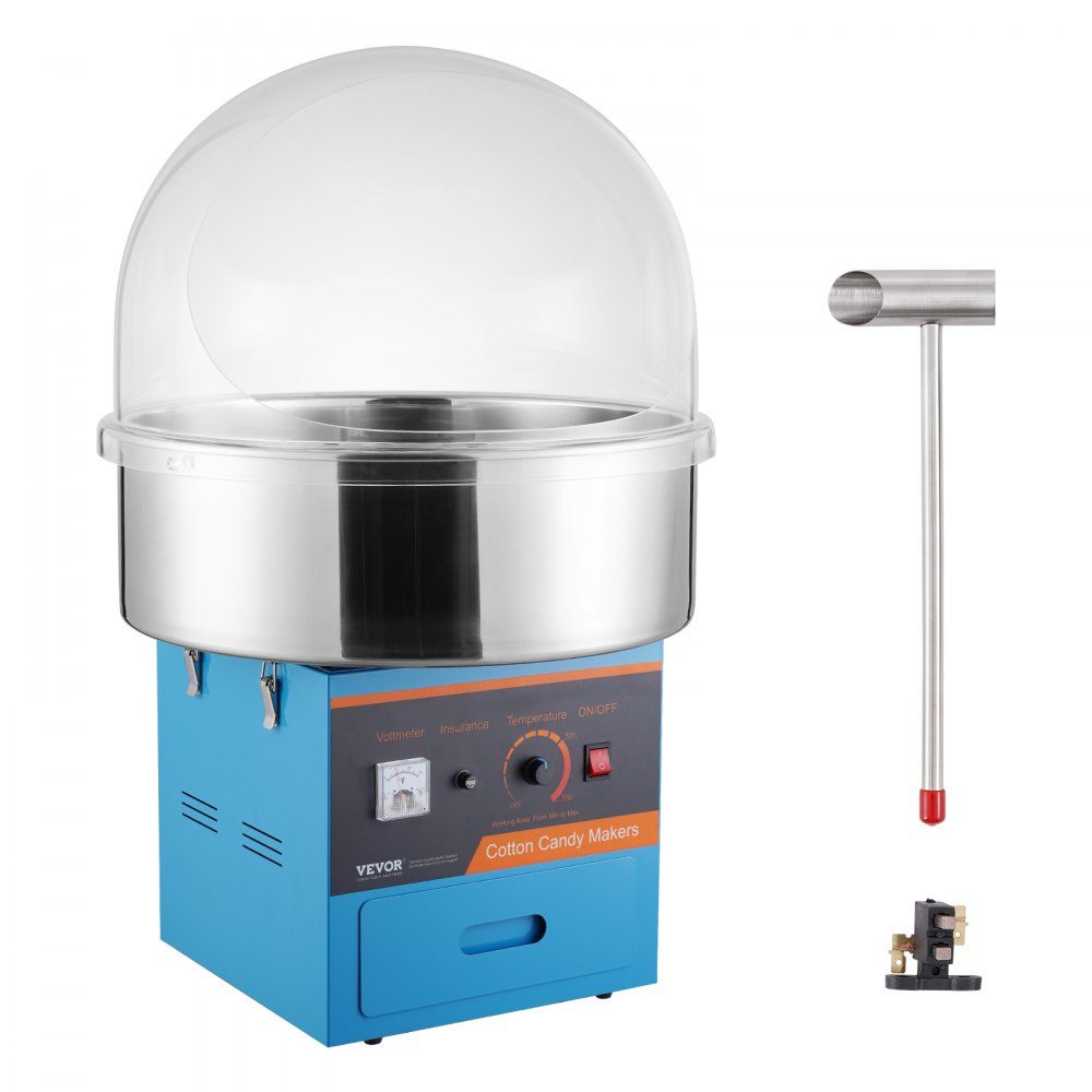 Elektrische Zuckerwattemaschine, 1 kW Zuckerwattemaschine, kommerzielle Zuckerwattemaschine mit Abdeckung, Edelstahlschüssel, Zuckerschaufel, Schublade, für Kindergeburtstage, Familienfeiern, Blau