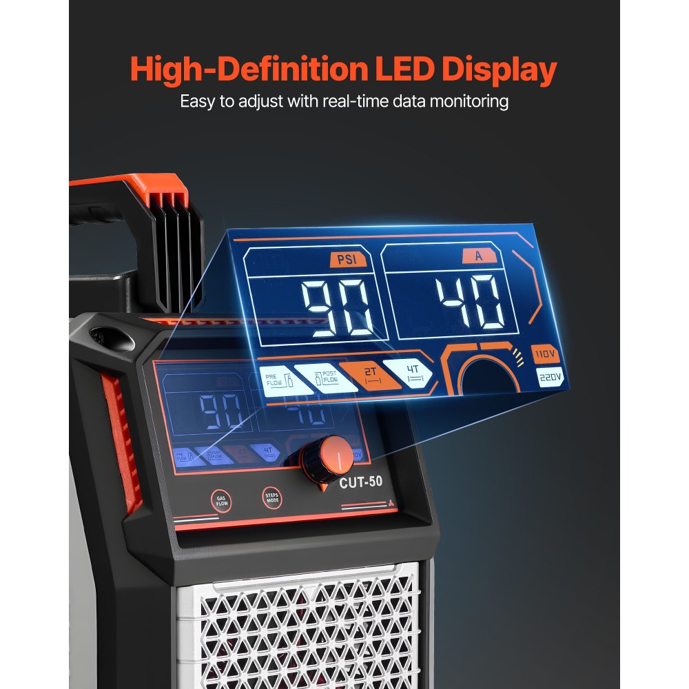 Plasmasnijder 50A Contactloze pilotboogplasmasnijder Digitaal display IGBT-omvormer met 2T/4T-functie en instelbare PA/PT-tijd voor reparaties in de thuiswerkplaats Plasmasnijder 50A Contactloze pilotboogplasmasnijder Digitaal display IGBT-omvormer met 2T/4T-functie en instelbare PA/PT-tijd voor reparaties in de thuiswerkplaats