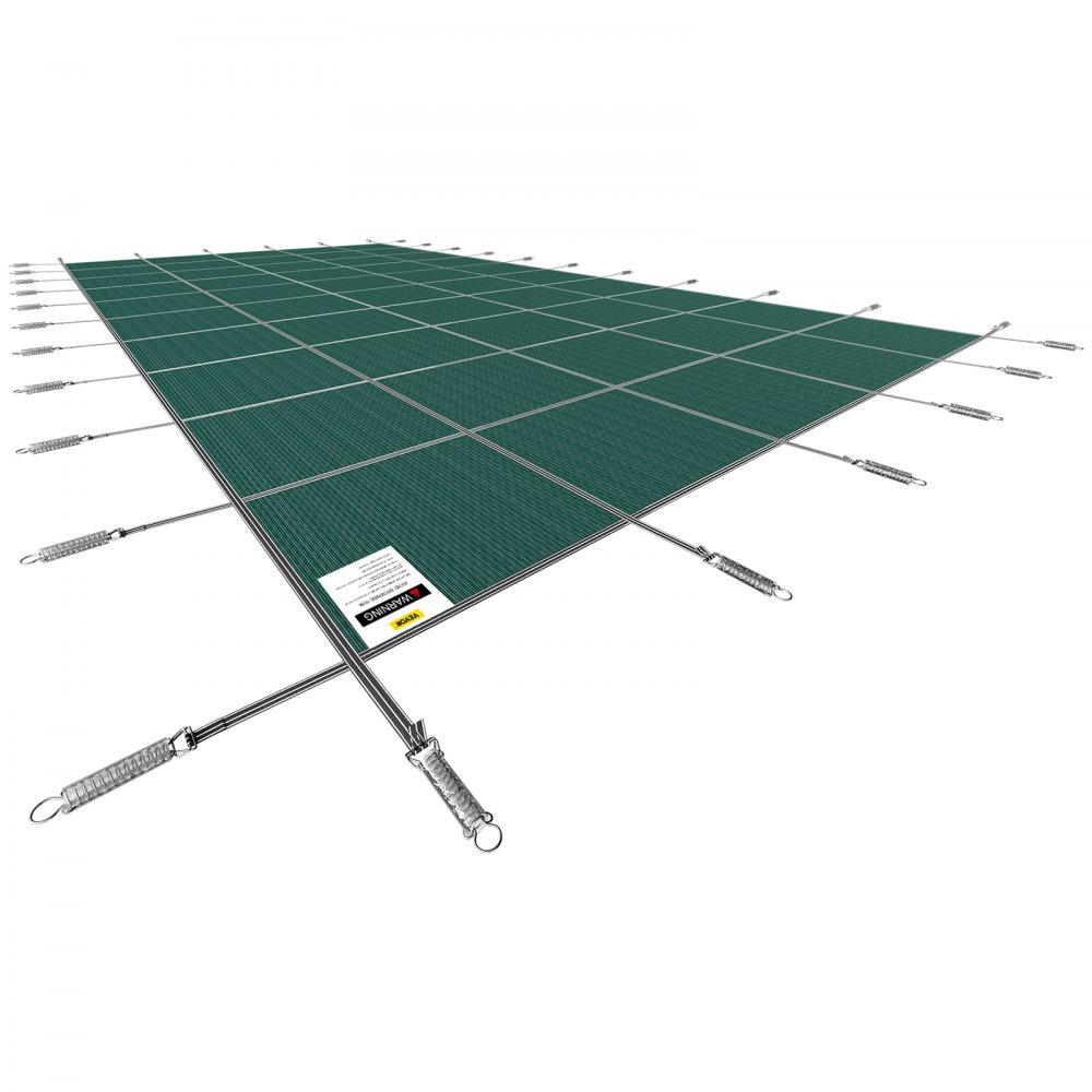 Pool tarpaulin, suitable for rectangular, in-ground pools (4.9 x 9.8 m), safety cover with drainage holes, opaque mesh cover for swimming pools, winter tarpaulin, green