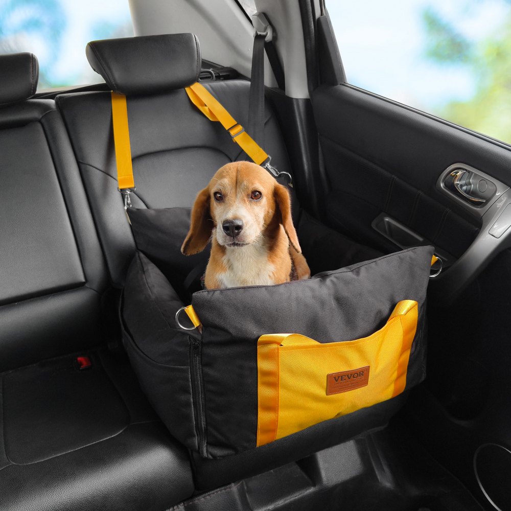 Dog Car Seat Booster Seat with Side Handles and Storage Bag, Attachable Safety Leash and PP Cotton Filling, Dog Car Bed for Small Dogs up to 25 Pounds, Black