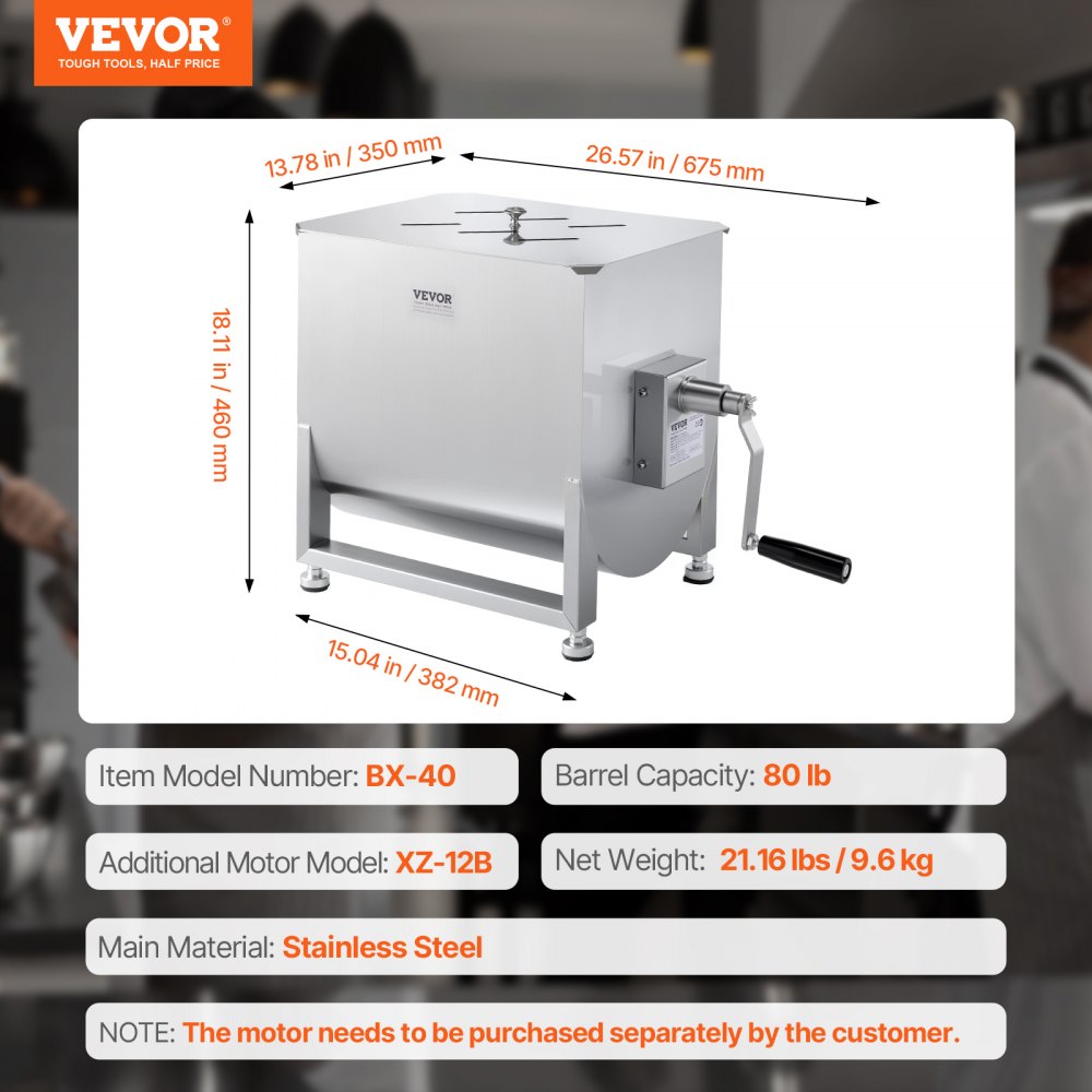 Handmatige vleesmixer 40L vleesverwerkingsapparaat (max. 36,29 kg vlees mengen), roestvrijstalen vleesmixer, worstmixer met reductietandwiel, handmixer voor gehakt Handmatige vleesmixer 40L vleesverwerkingsapparaat (max. 36,29 kg vlees mengen), roestvrijstalen vleesmixer, worstmixer met reductietandwiel, handmixer voor gehakt