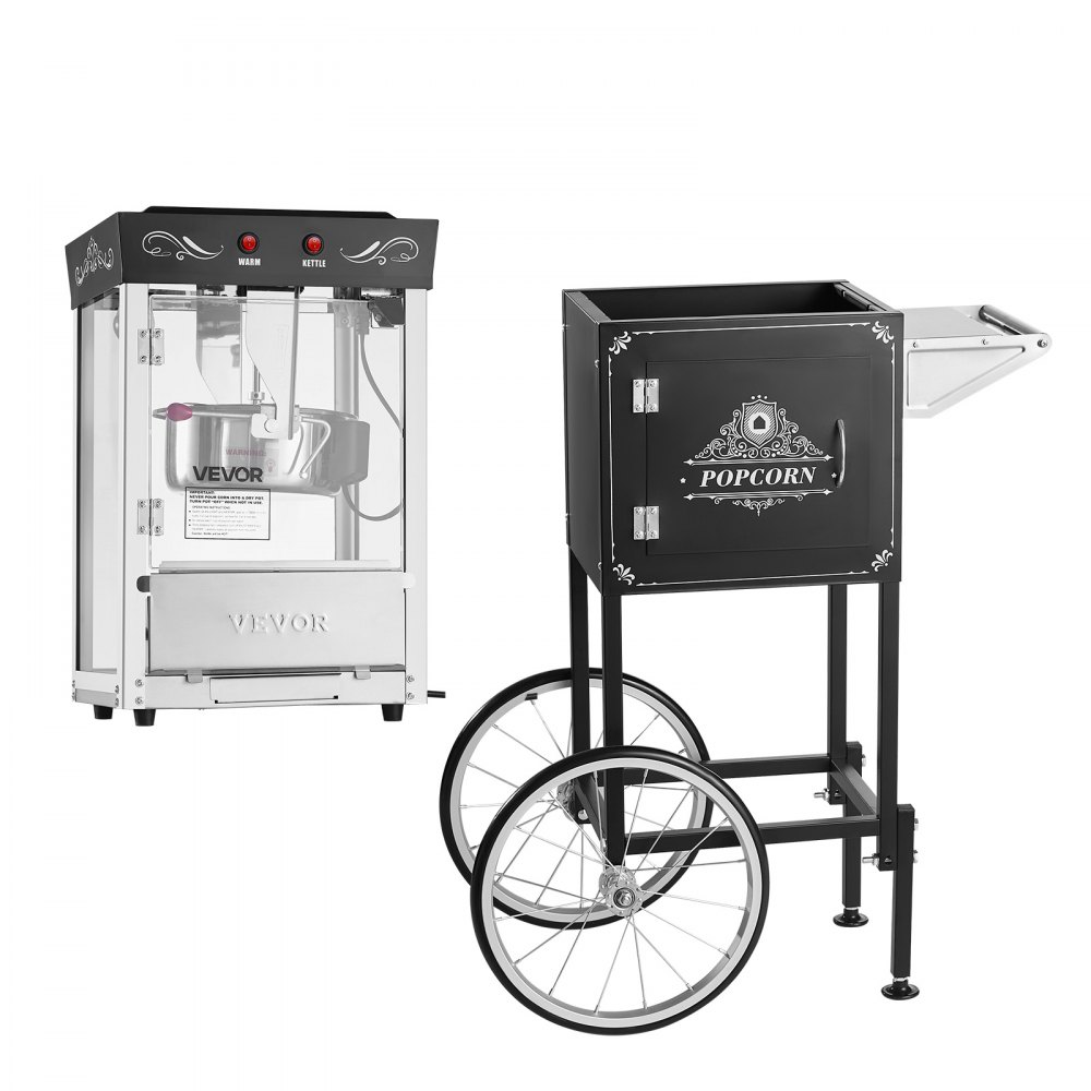 Popcorn Machine Popcorn Machine with Kettle & Trolley, 800W Commercial Popcorn Maker, 48 Cups per Load, with 2 Button Control, Glass Wall, PC Door, 1 Scoop, 3 Spoons, Black Popcorn Machine Popcorn Machine with Kettle & Trolley, 800W Commercial Popcorn Maker, 48 Cups per Load, with 2 Button Control, Glass Wall, PC Door, 1 Scoop, 3 Spoons, Black