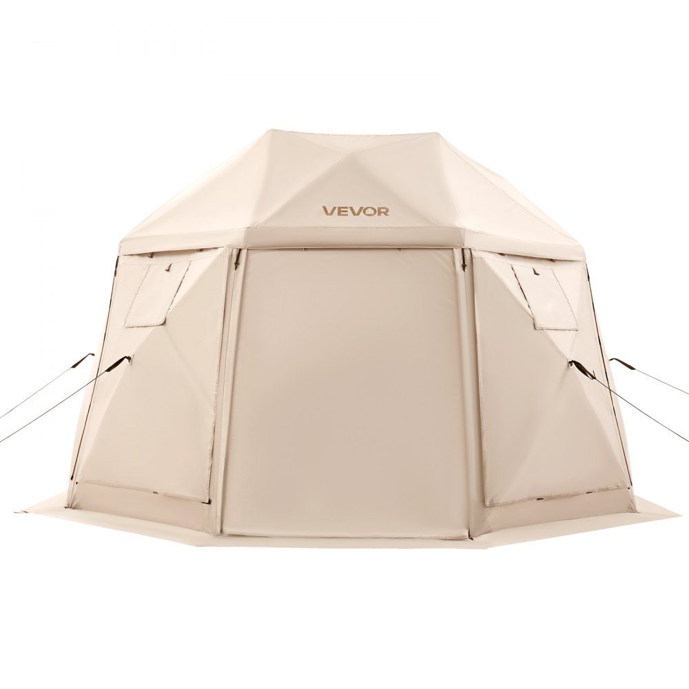 Tonnelle escamotable 3,6 m x 3,6 m, tente de camping sphérique à 13 côtés avec toit amovible et sac de transport, ventilation à 360°, pare-soleil, tente de fête pour 8 à 10 personnes, beige