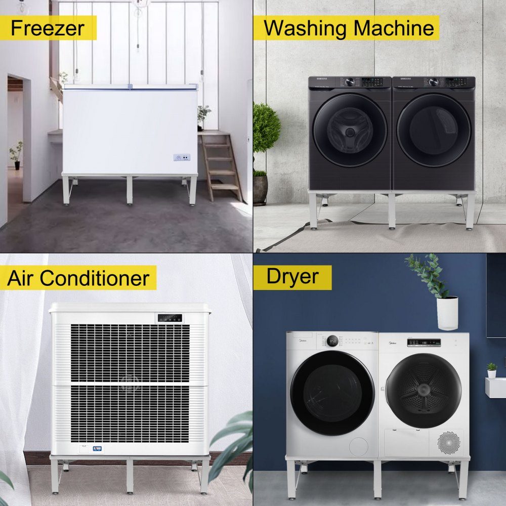 Washing machine base double 124 x 55 x 30 cm, washing machine riser made of iron, washing machine base with non-slip rubber feet, base for washing machine, dryer, refrigerator, load capacity 150 kg