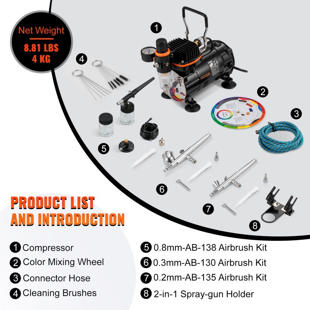 Professionelles Dual-Action-Airbrush-Spritzpistolen-Set, 18–23 l/min, 120 W, 230 V, Mini-Airbrush-Luftkompressor, Schwerkraft, Lackierpistole für Werbeillustrationen, Körperbemalung, Modellbau, Nageldesign