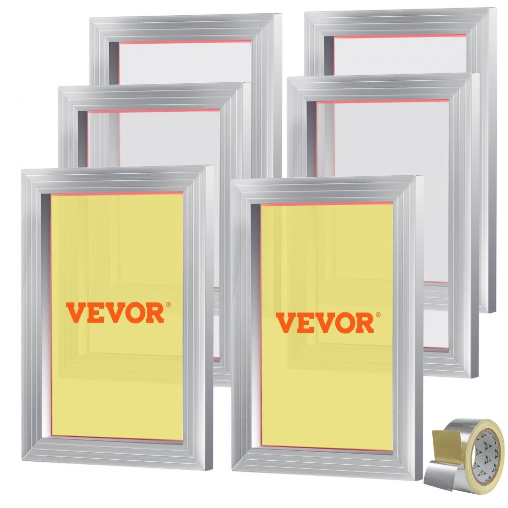 Screen Printing Kit, 6 Pieces Aluminum Screen Printing Frame, 254x355.6mm Screen Printing Frame with 156 Mesh, High Tension Nylon Net and Sealing Tape for T-Shirts, DIY Printing etc