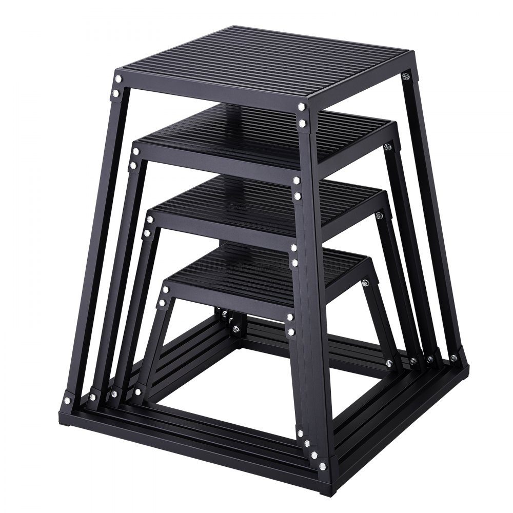 4 Piece Plyometric Jump Boxes, 305/458/609/762mm Plyometric Box Black, Non-Slip Fitness Exercise Step Up Box Set for Home Fitness Training, Conditioning Strength Training, Jump Training