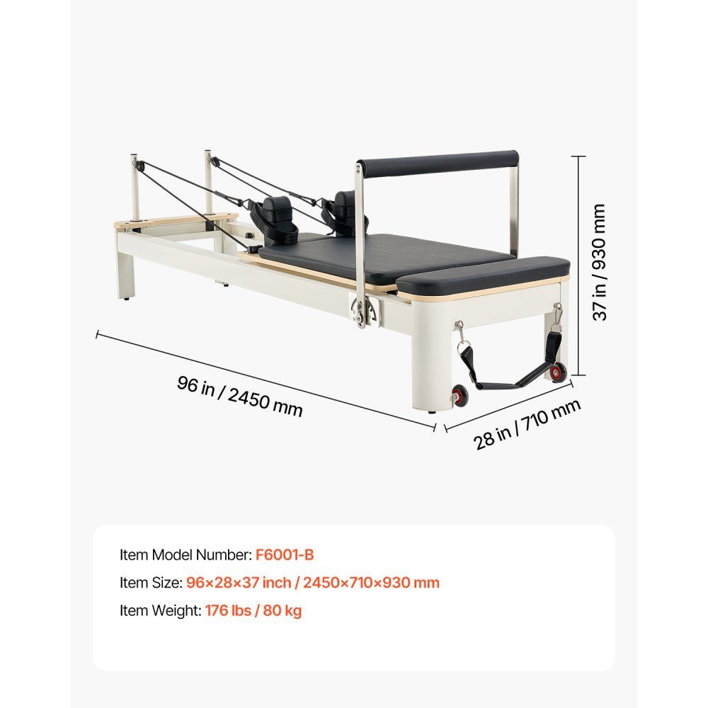 Pilates Reformer-Maschine, Pilates-Bett aus Aluminium mit Sitzbox und doppeltem Widerstand – Feder und Kordel, für Fortgeschrittene und Anfänger, Heimfitnessgeräte bis zu 400 Pfund